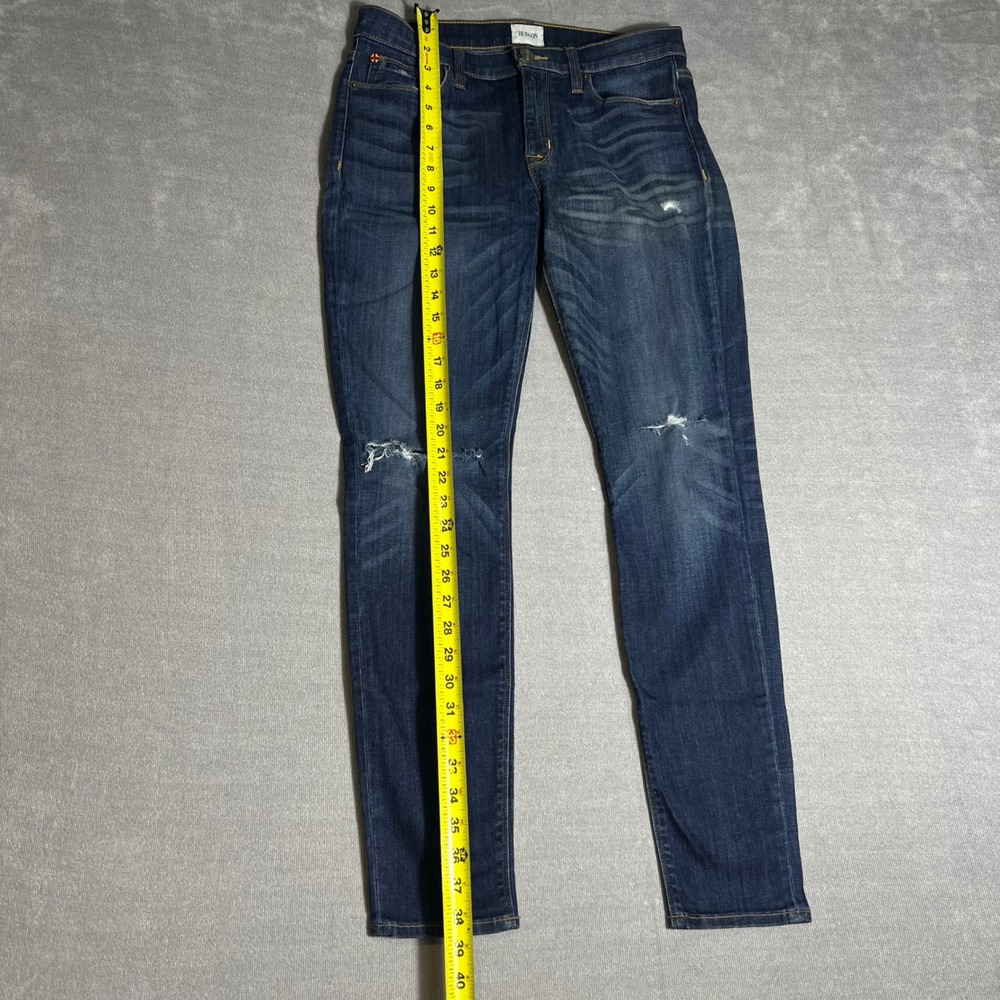 Hudson Skinny Jeans Womens 28 Dark Wash Distressed Ripped Knee Blue Denim - Picture 4 of 8